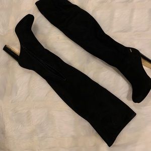 Calvin Klein Black Suede Over-The-Knee Heeled Boots